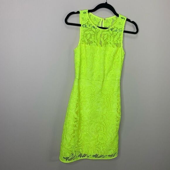 J. Crew Neon Yellow Lace Dress size 6 (measurements in description) H1 - Picture 2 of 11